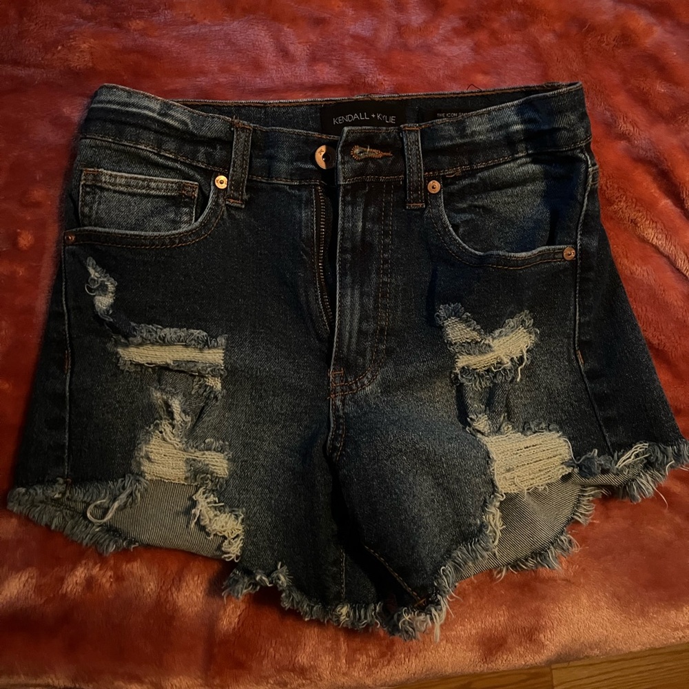 Distressed jean shorts